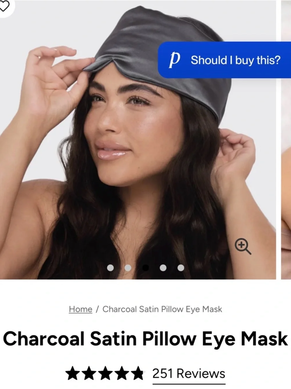 Kitsch Charcoal Satin Pillow Eye Mask - Gray